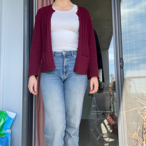 Preppy Burgundy Jennifer Moore Cardigan size M - Picture 8 of 9